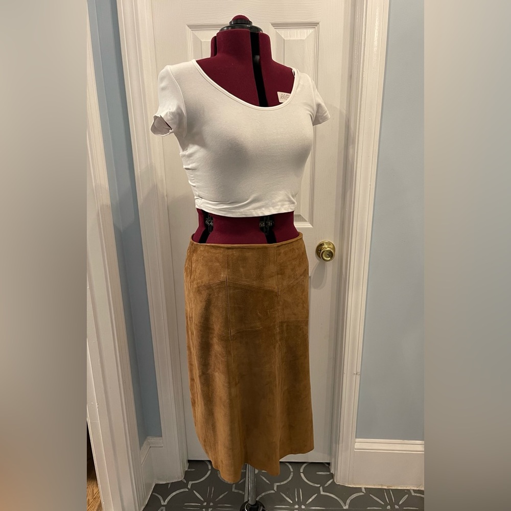 Michael Kors camel tan suede leather pencil skirt